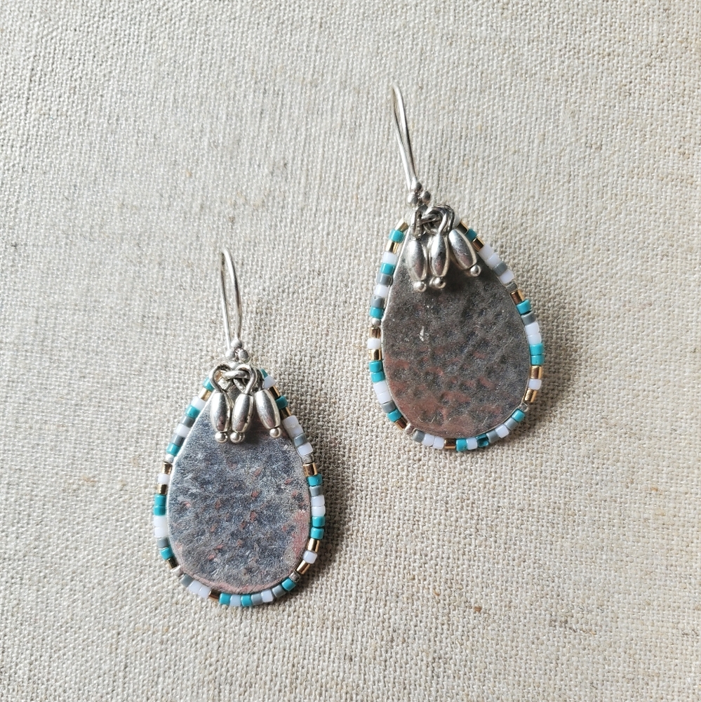 Stella & Dot - Silver Hanging Tear Drop With Turquouise Colored Bead